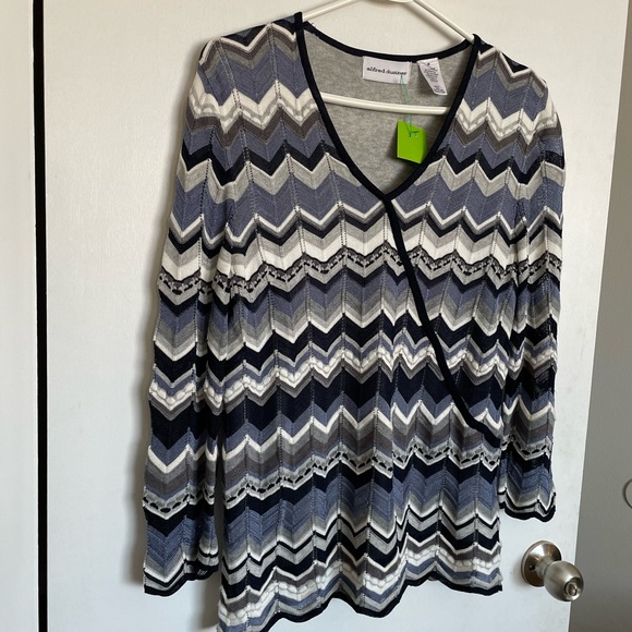 Alfred Dunner Zig Zag Striped V-Neck Sweater - Size M - Picture 2 of 12